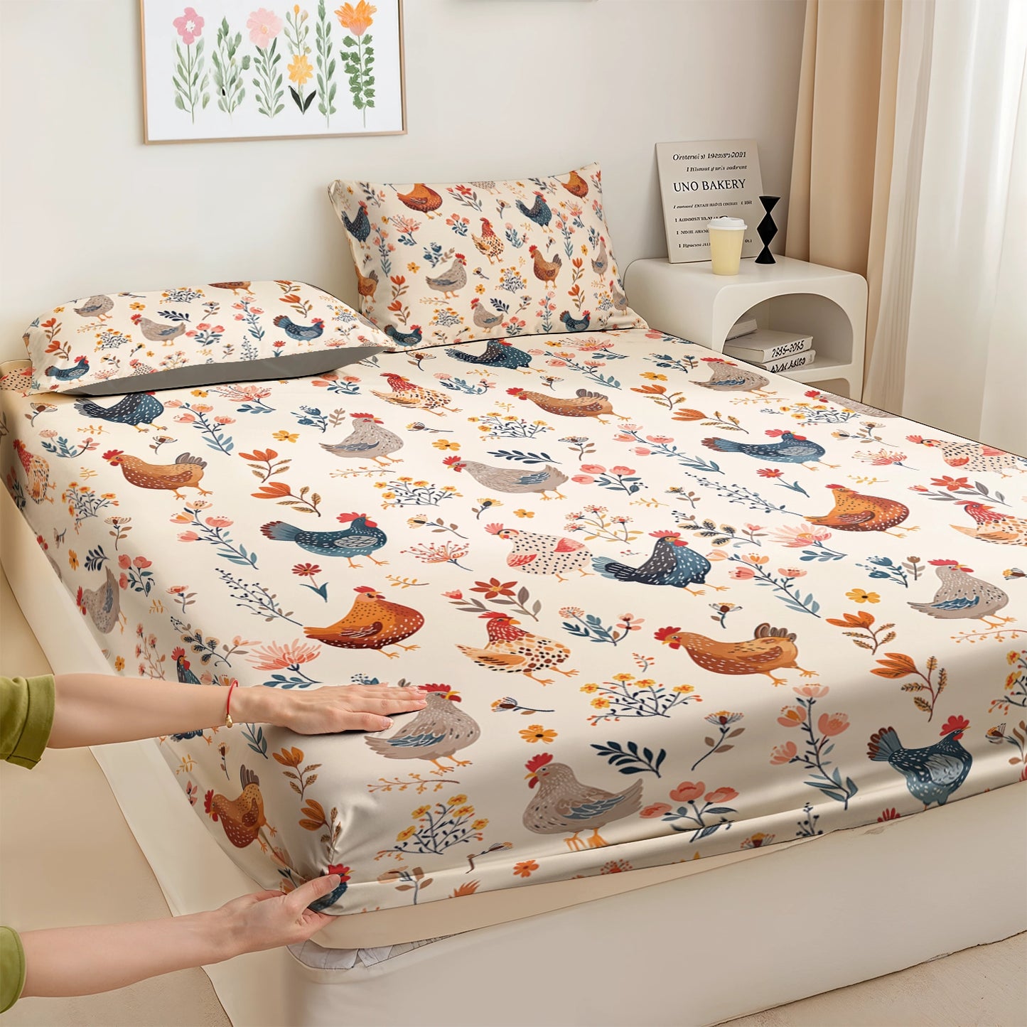 Shineful Fitted Sheet Chicken Flower
