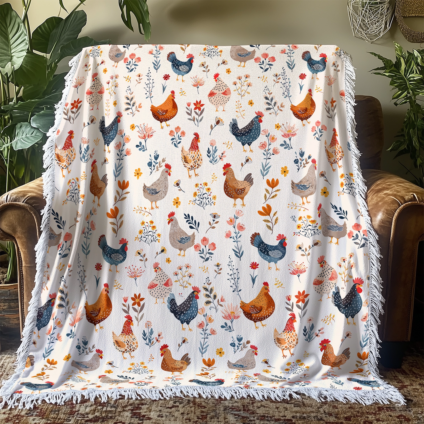Shineful Woven Tapestry Throw Blanket - Chicken Flower