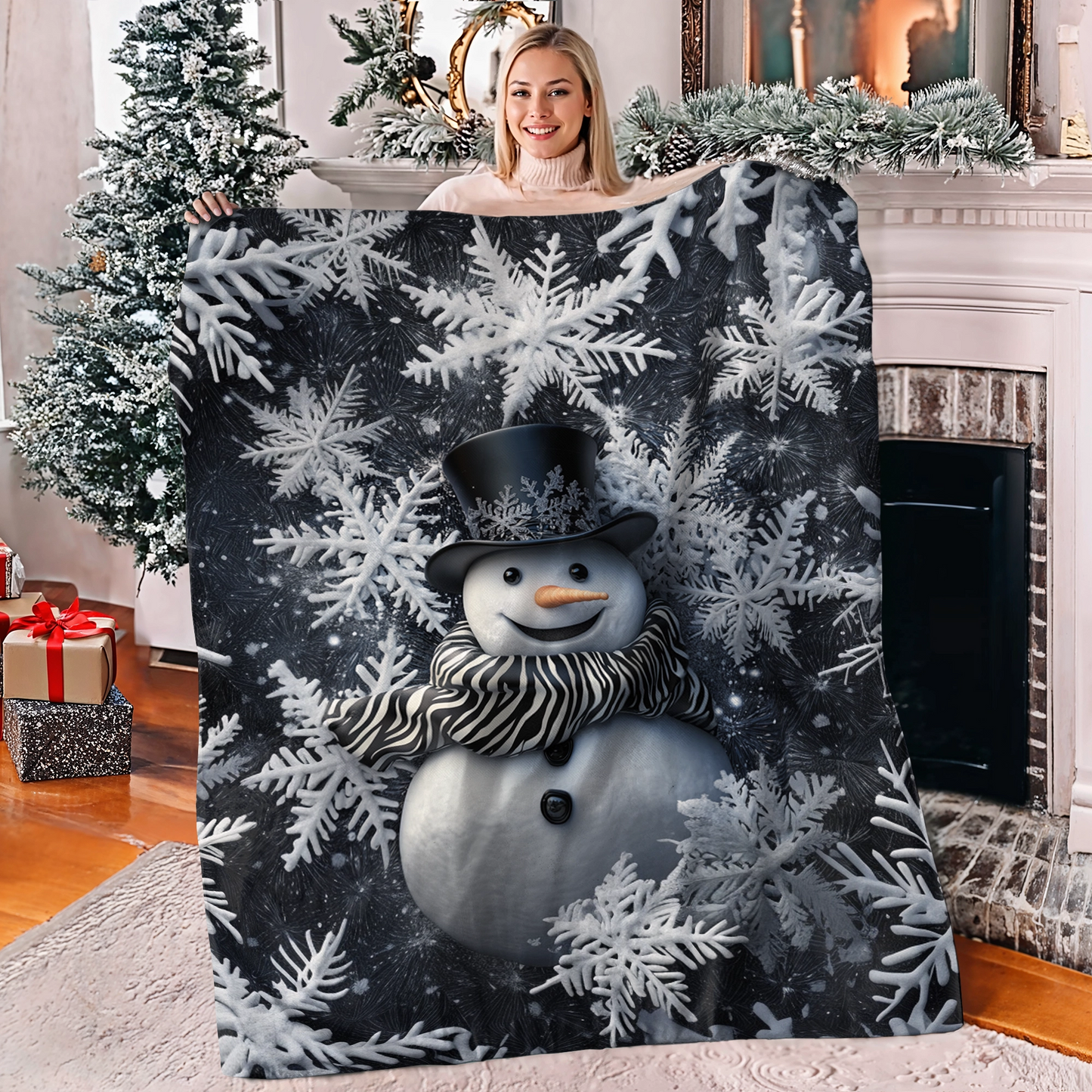 Shineful Fleece Blanket Frosty Elegance Snowman