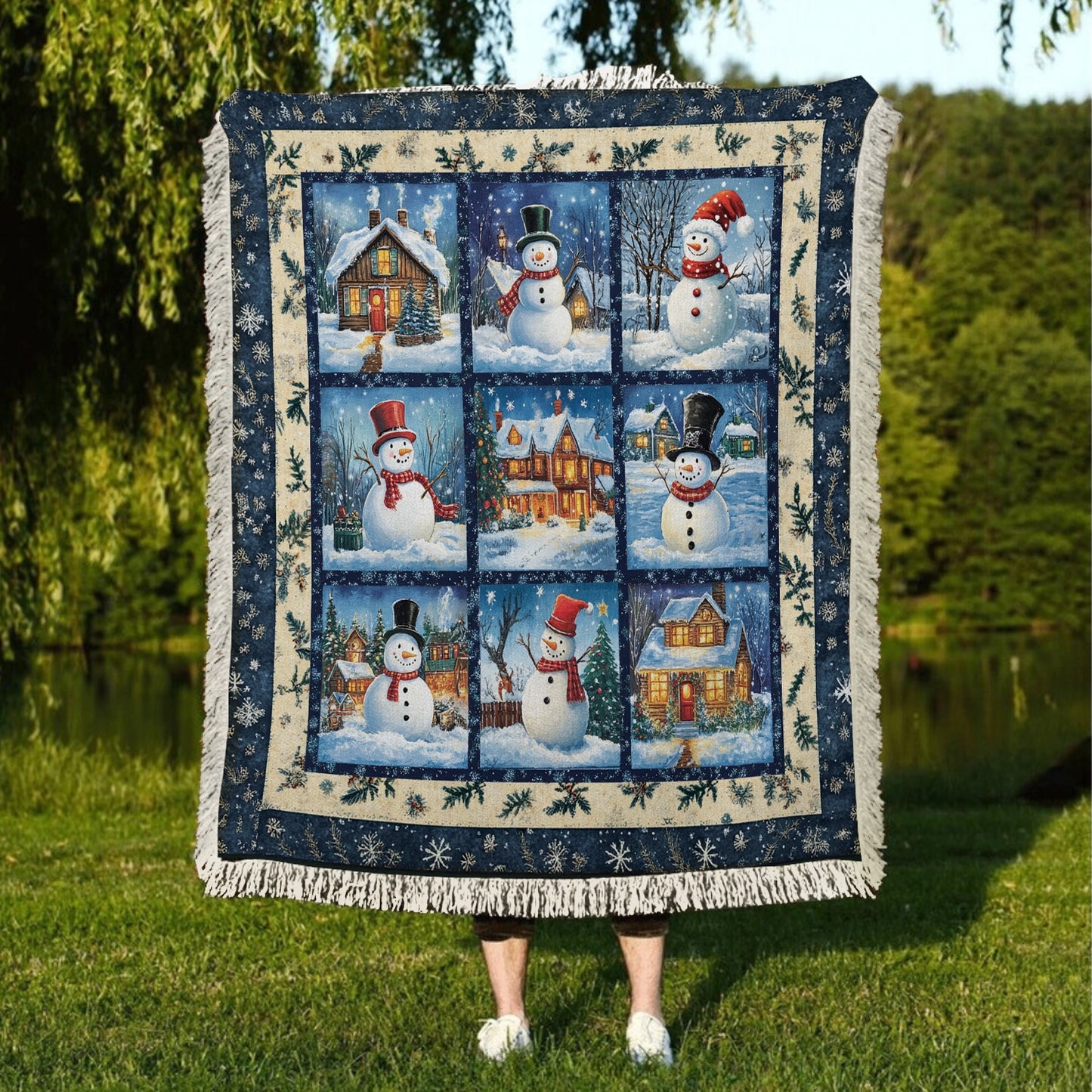 Shineful Woven Tapestry Throw Blanket - Winter Wonderland Snowman