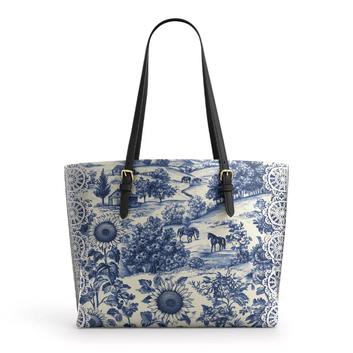 Shineful Leather Tote Bag Texas Countryside Bloom