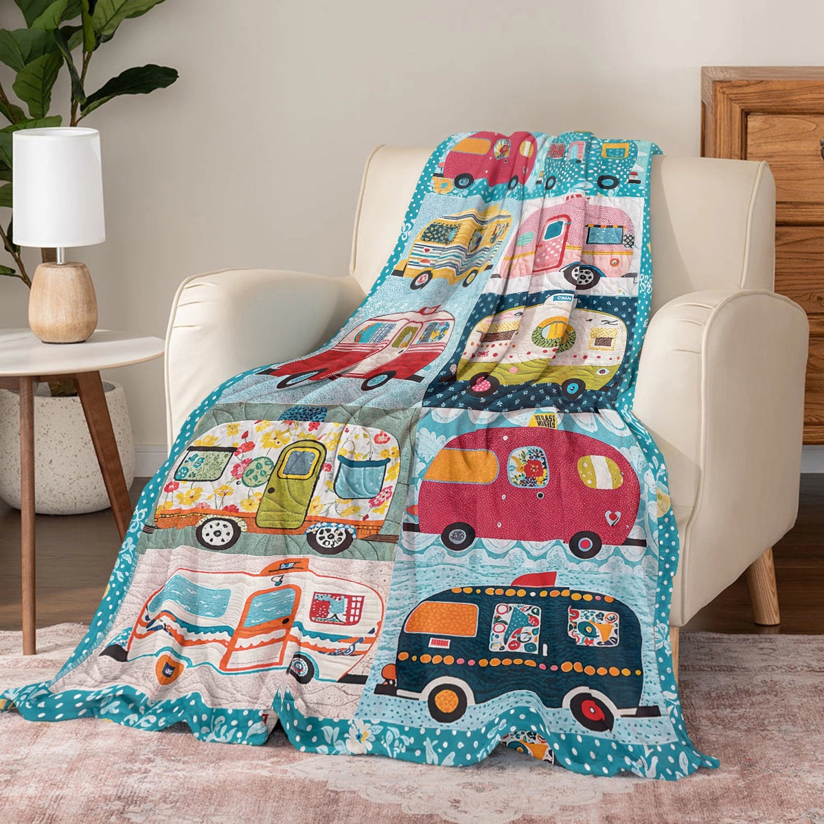 Shineful Fleece Blanket Vintage Camper