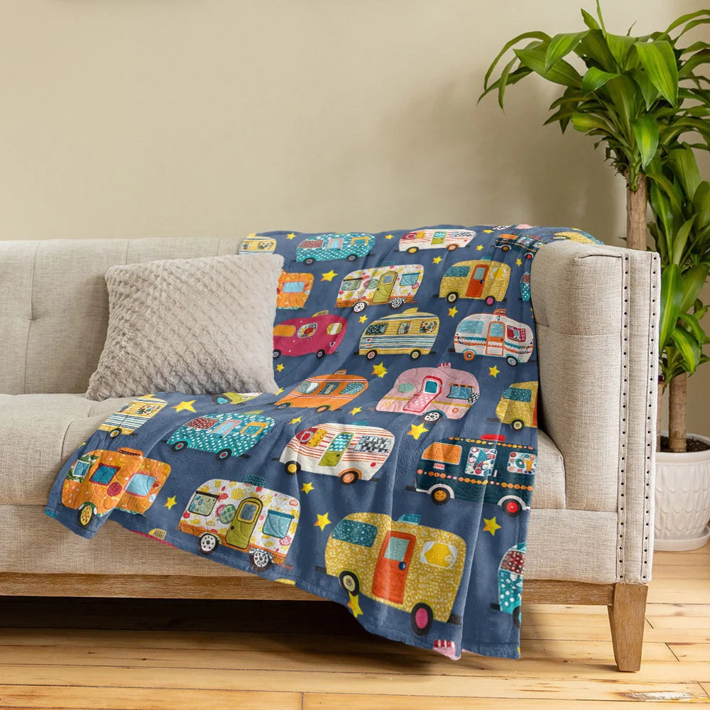 Shineful Fleece Blanket Retro Camper