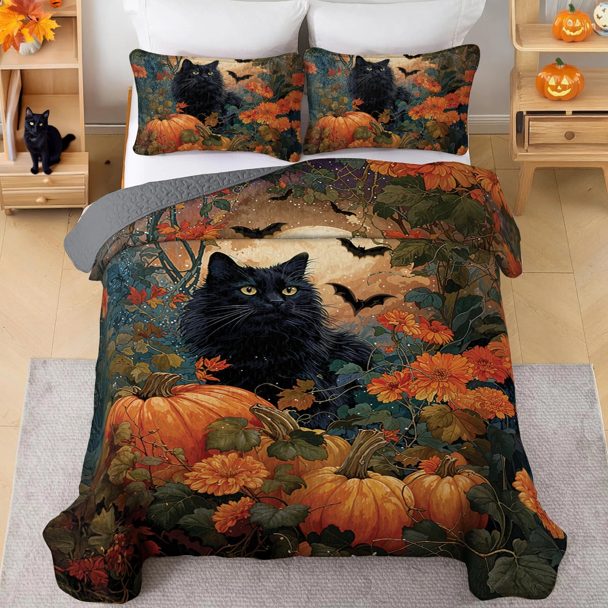 Shineful All Season Quilt 3-Piece Set Cat Autumn Enchantress