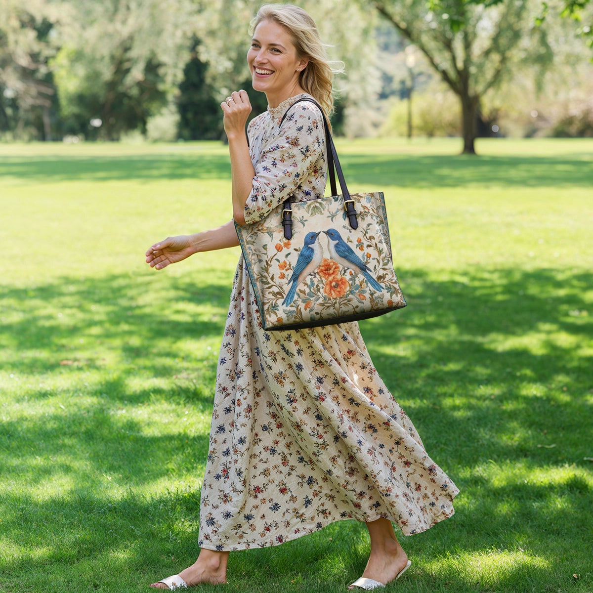 Shineful Leather Tote Bag - Bluebird Affection