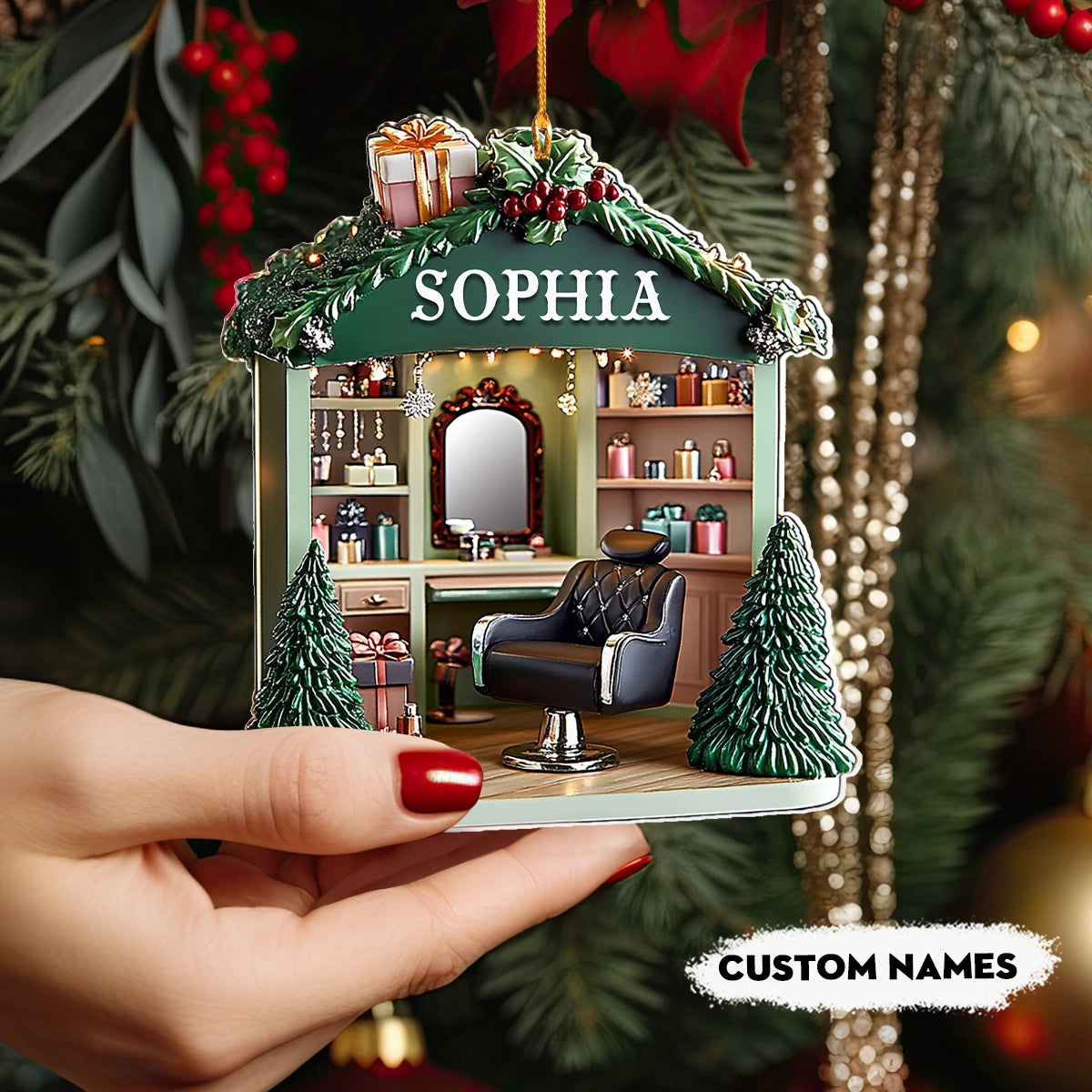 Shineful 2D Acrylic Ornament Personalized Hair Stylist’s Holiday Haven