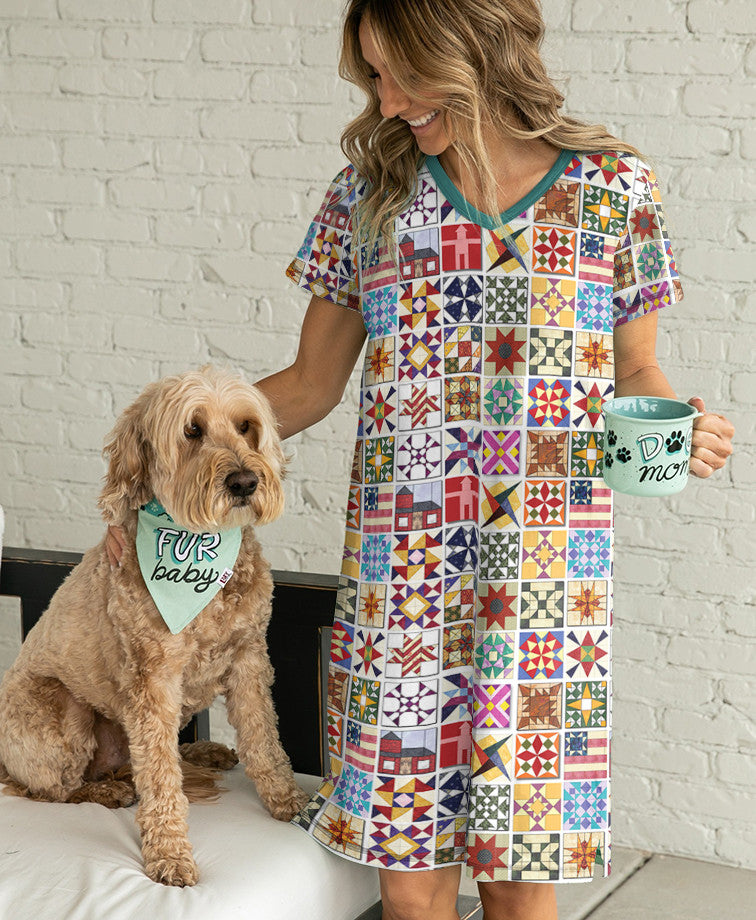 Quilting Shineful® V-Neck Nightshirts Lv01