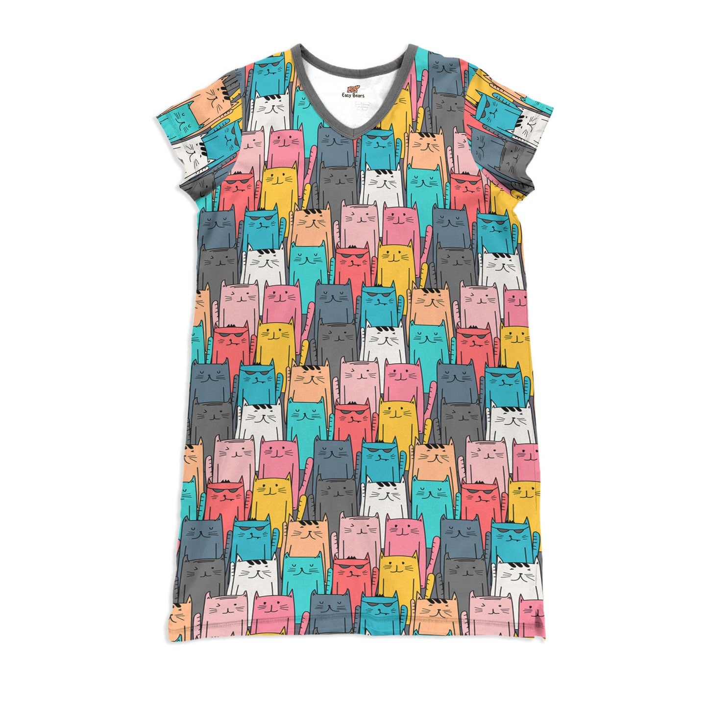 Cat Pajabears® V-Neck Nightshirts Press Color Cats Tl10