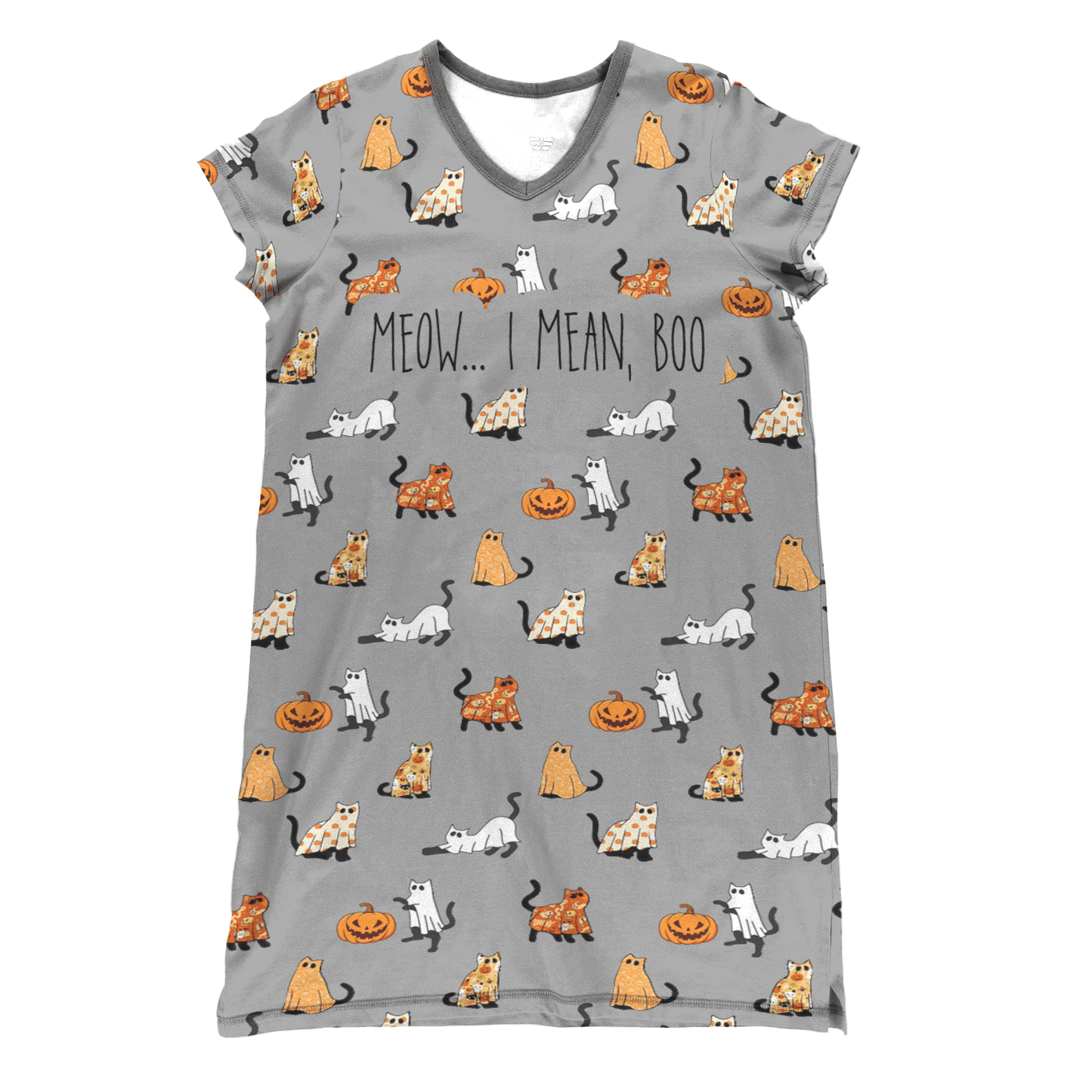 Cat PajabearsÂź V-Neck Womenâs Nightshirts Meow... I Mean Boo Halloween Qd5