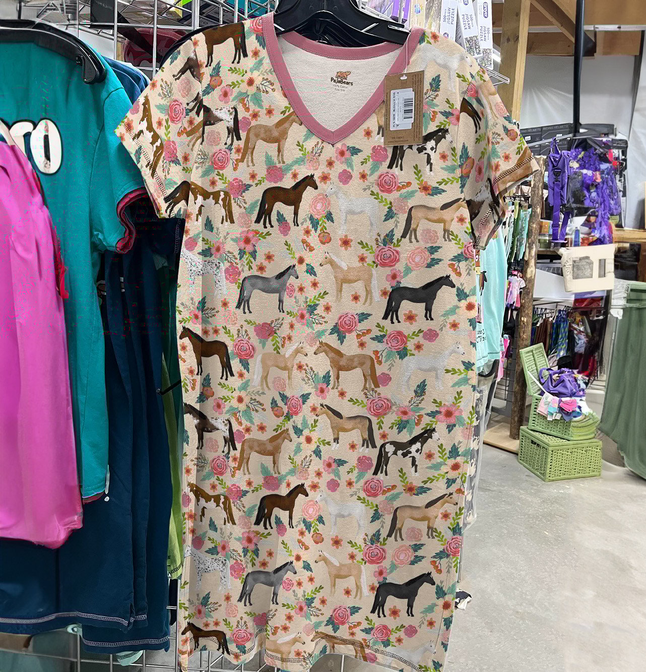 Horse Pajabears® V-Neck Nightshirts Roses Tl10