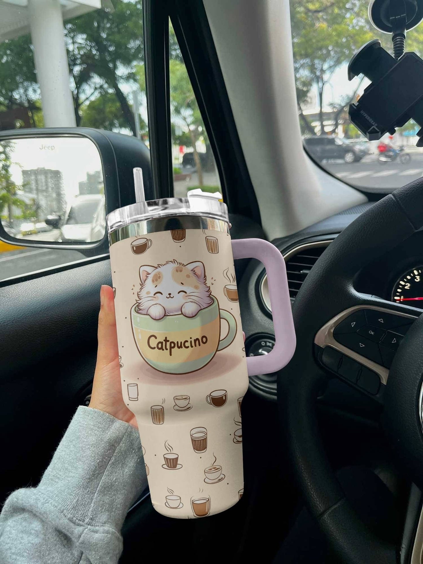 Cat 40 Oz Shineful™ Tumbler Catpuchino Lk8 Light Pink 40Oz