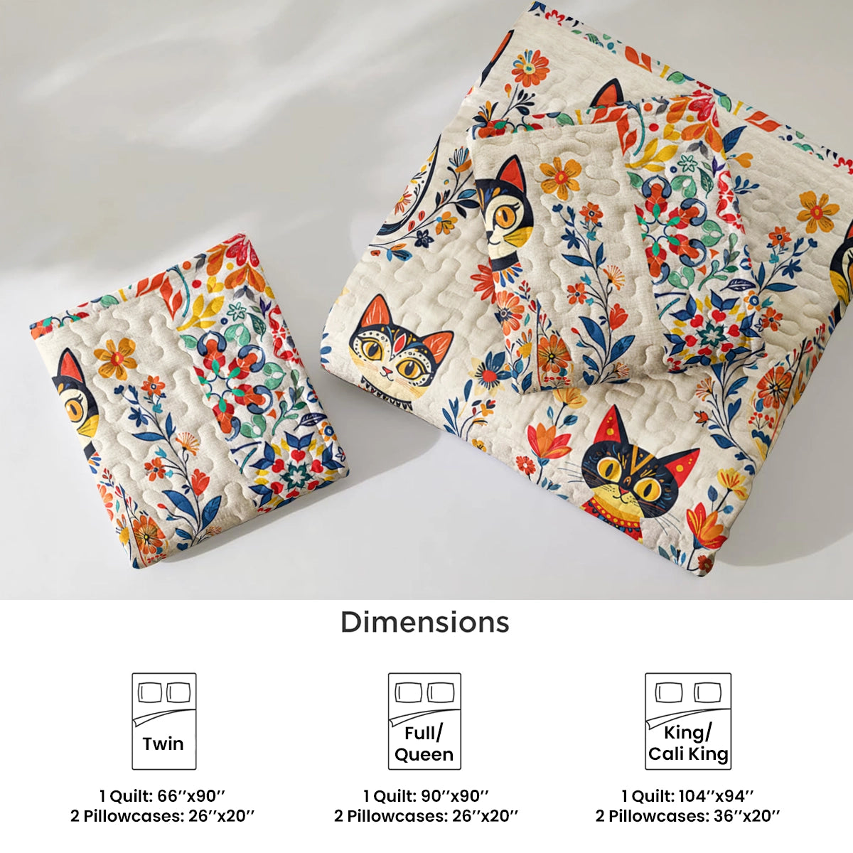 Shineful All Season Quilt 3-Piece Set - Purr-fectly Floral Cat
