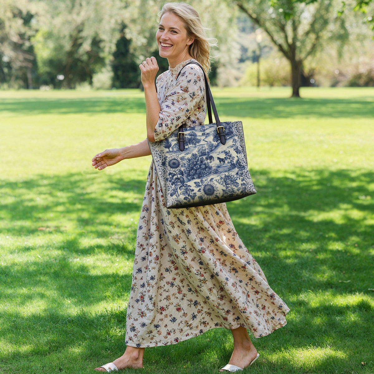 Shineful Leather Tote Bag Texas Countryside Bloom