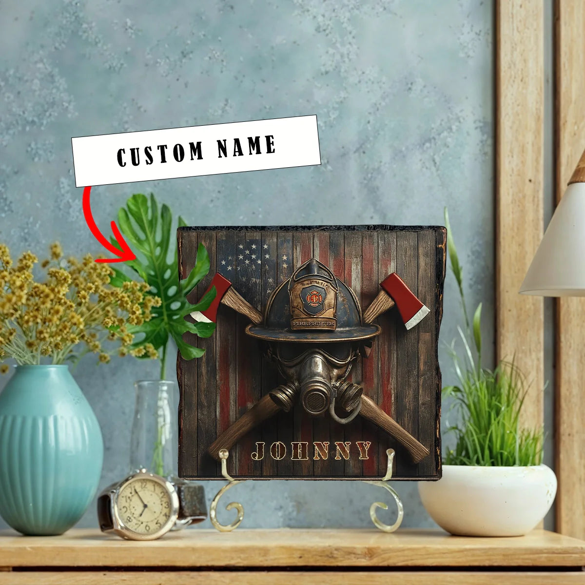 Shineful 2D Wooden Plaque, Hanging Decor, Door Sign - Personalized Firefighter's Honor Emblem