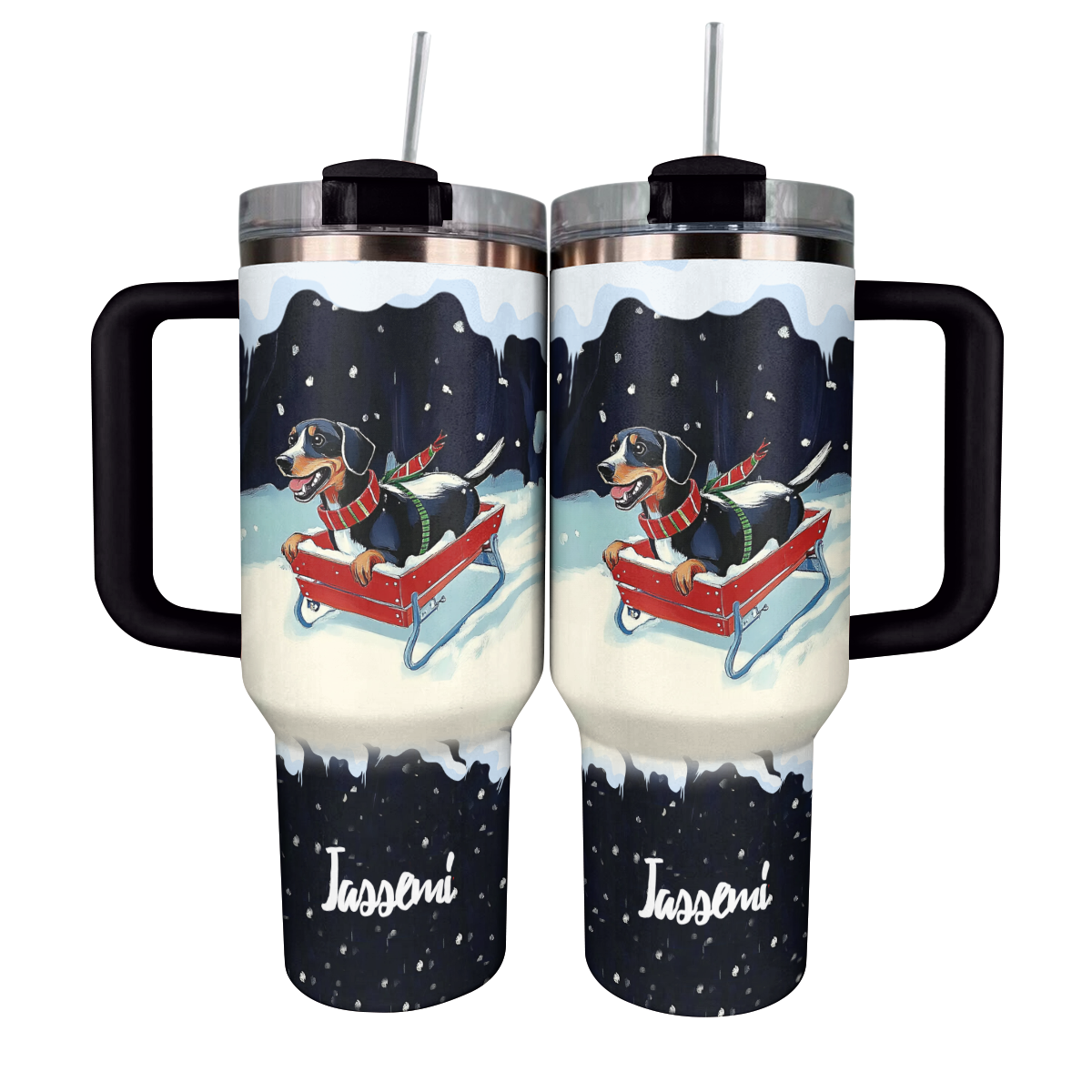 Shineful Tumbler Personalized Snowy Dachshund Ride