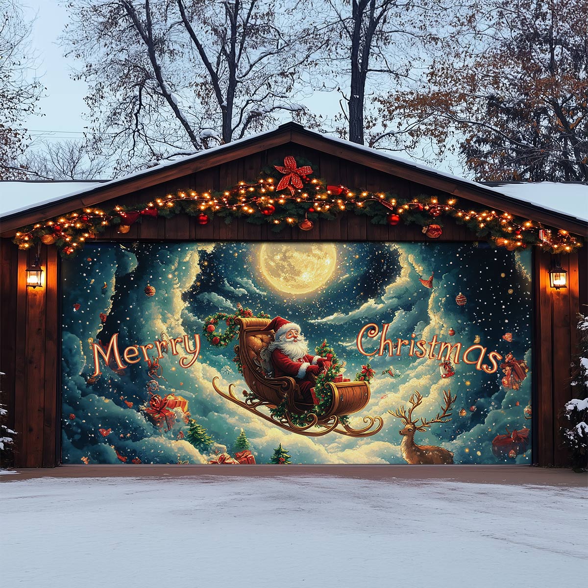 Shineful Garage Door Banner Decoration Santa's Magical Sleigh Ride