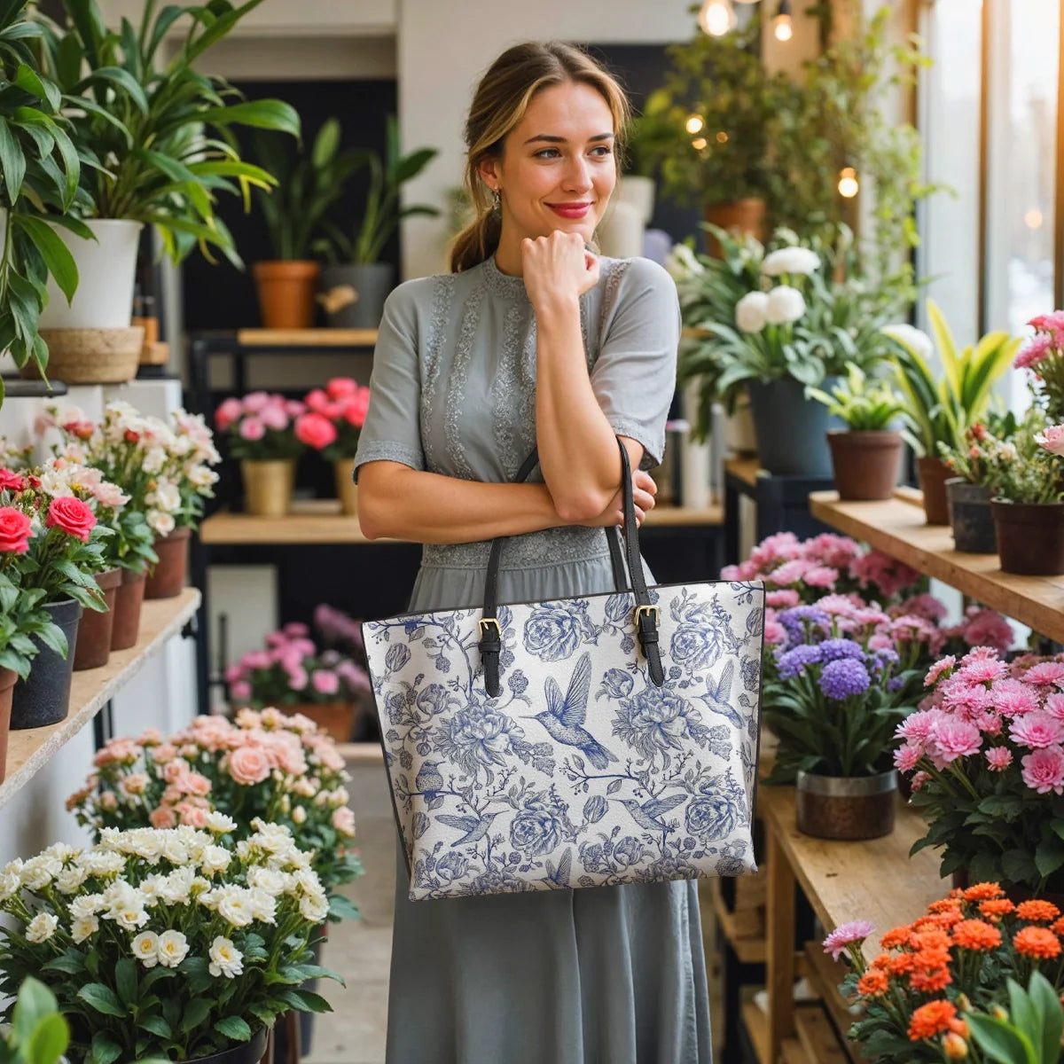 Shineful Leather Tote Bag - Hummingbird Serenity