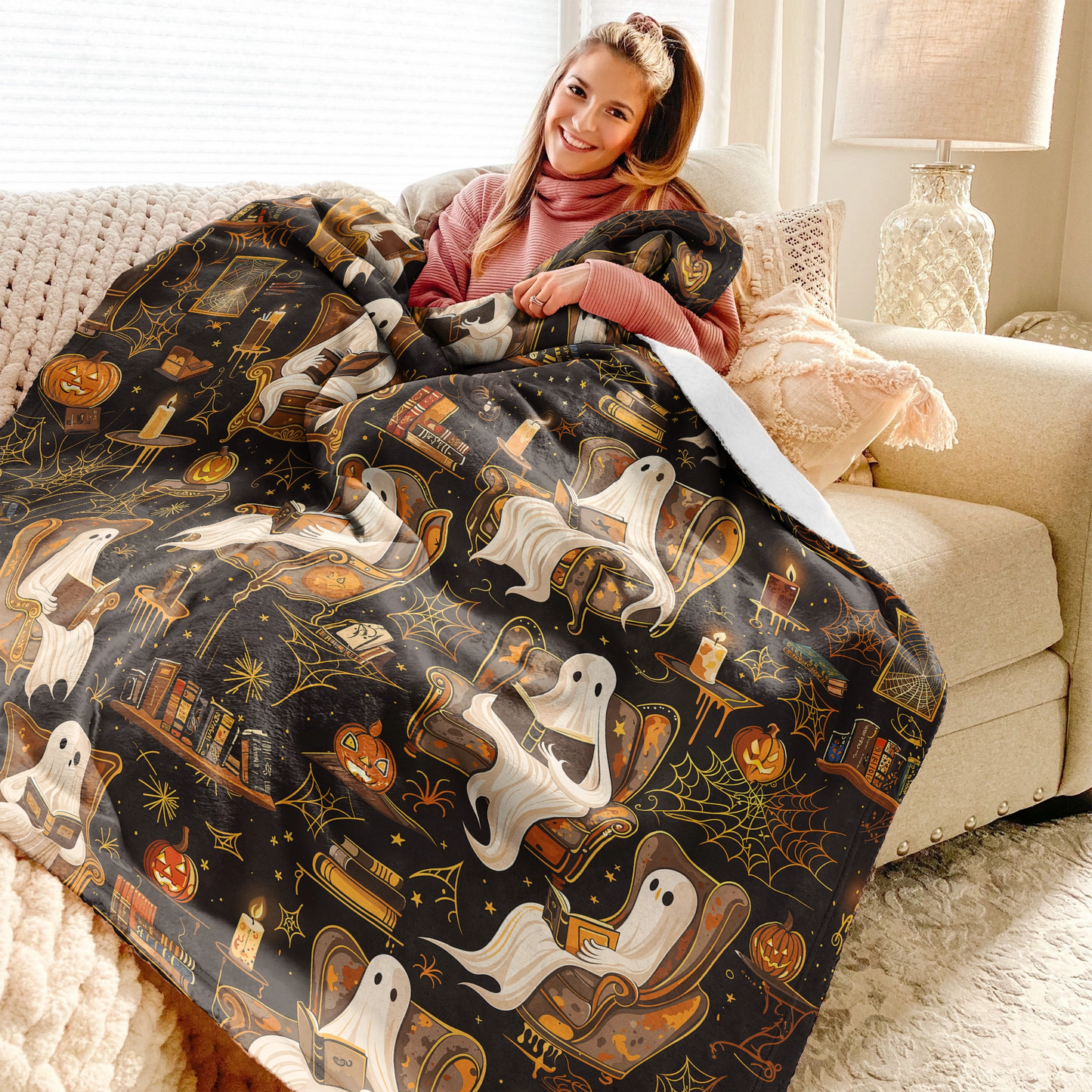 Shineful Fleece Blanket Halloween Ghostly Book Club