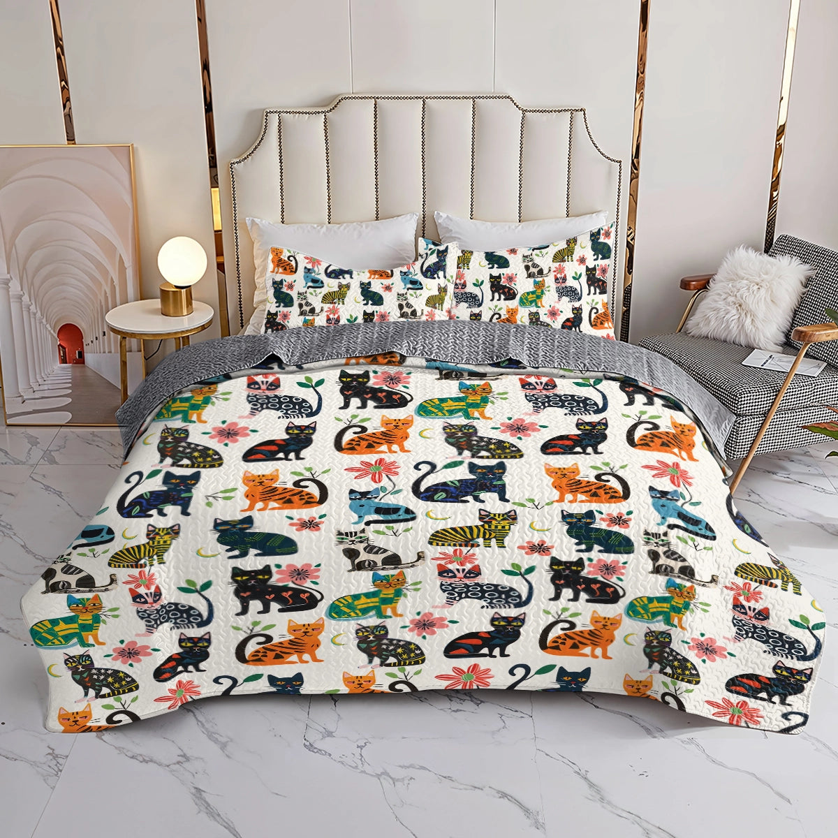 Shineful All Season Quilt 3-Piece Set Cat Playful Paws