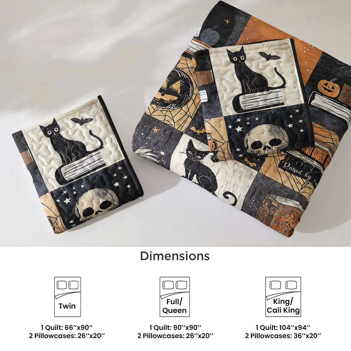 Shineful All Season Quilt 3-Piece Set Halloween Bookish Cat