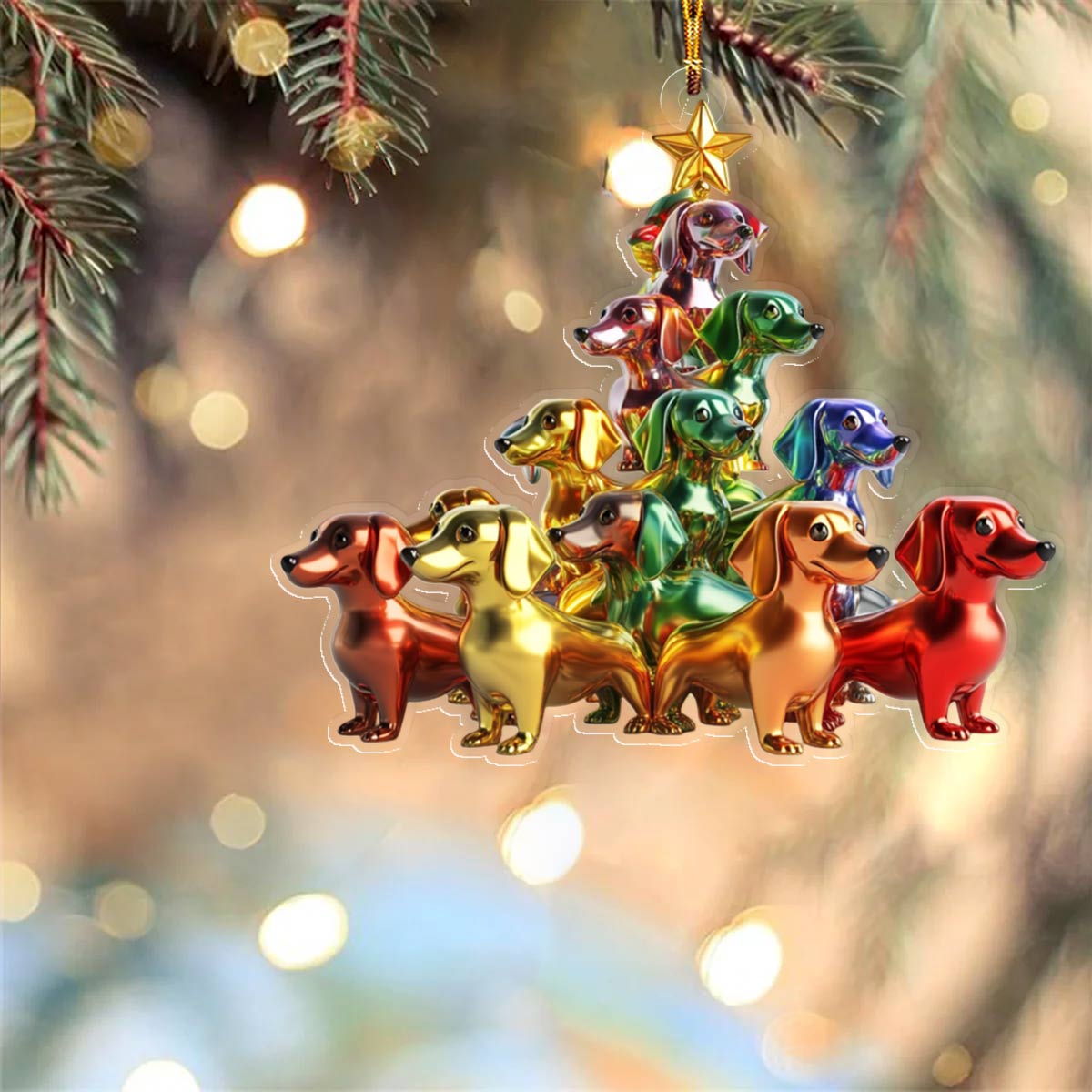Shineful 2D Acrylic Ornament Happy Christmas Dachshunds