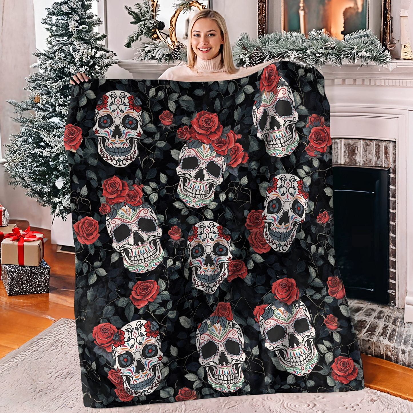 Shineful Fleece Blanket Dark Romance Sugar Skull