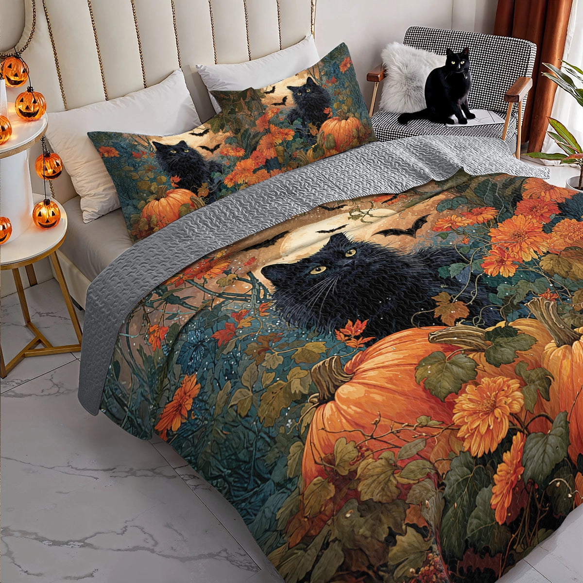 Shineful All Season Quilt 3-Piece Set Cat Autumn Enchantress