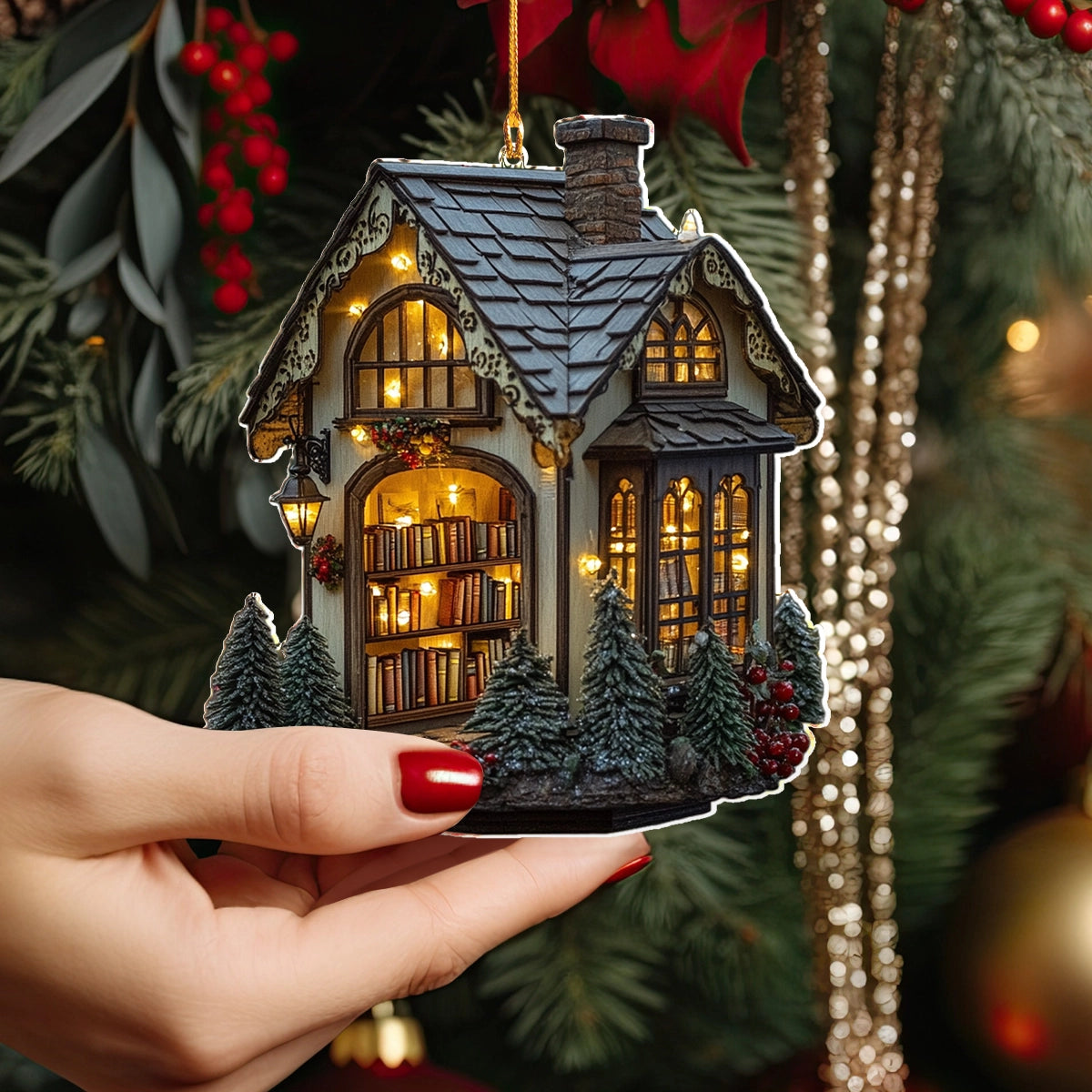 Shineful 2D Acrylic Ornament Cozy Library Cottage