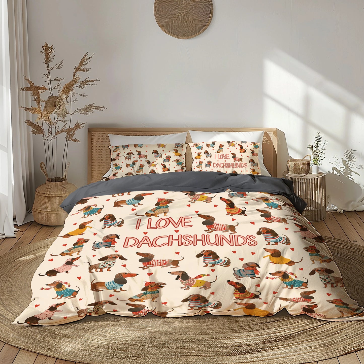 Shineful 3 Pieces Duvet Cover Set Dachshund Lovely Delight