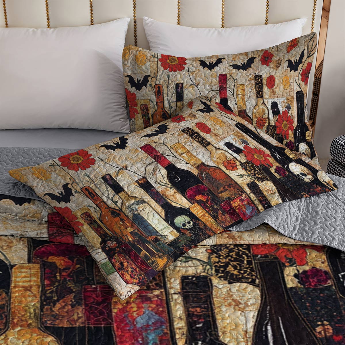 Shineful All Season Quilt 3-Piece Set Gorgeous Halloween Wine Bottles