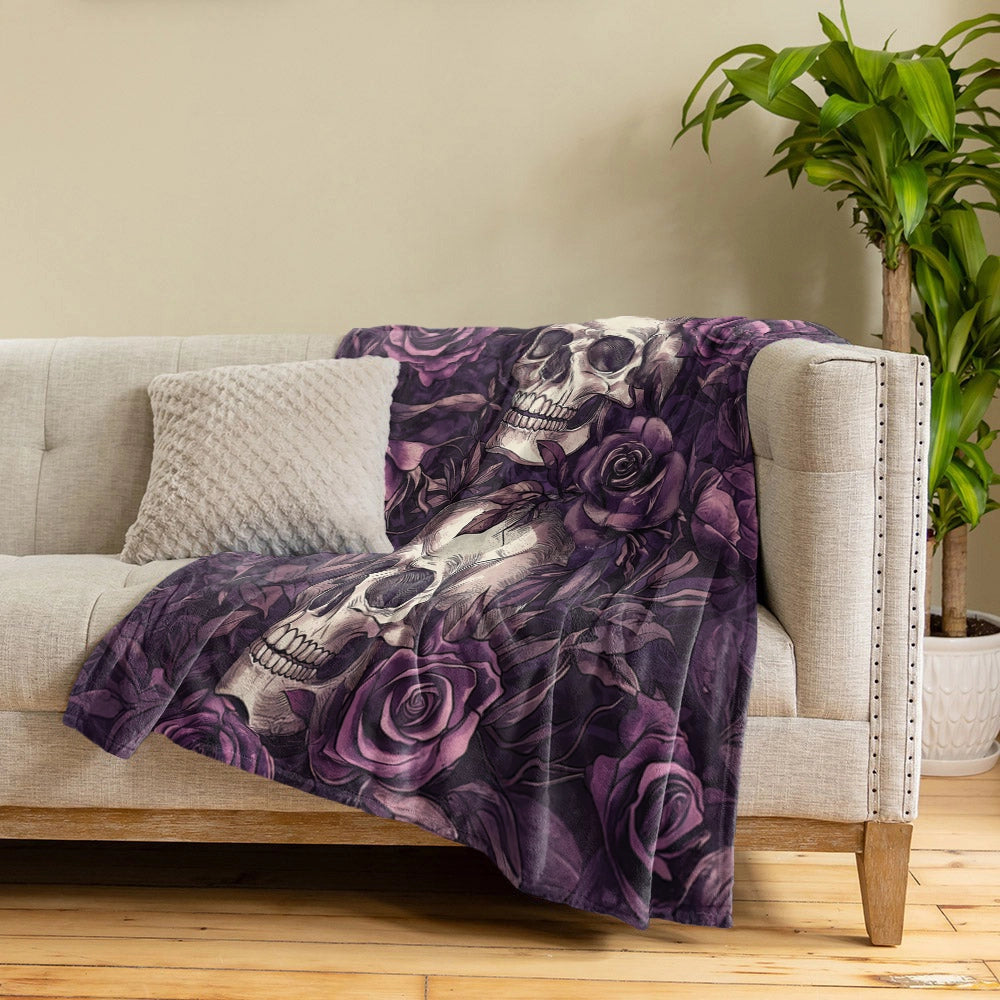 Shineful Fleece Blanket Romance Skull Gothic Bloom
