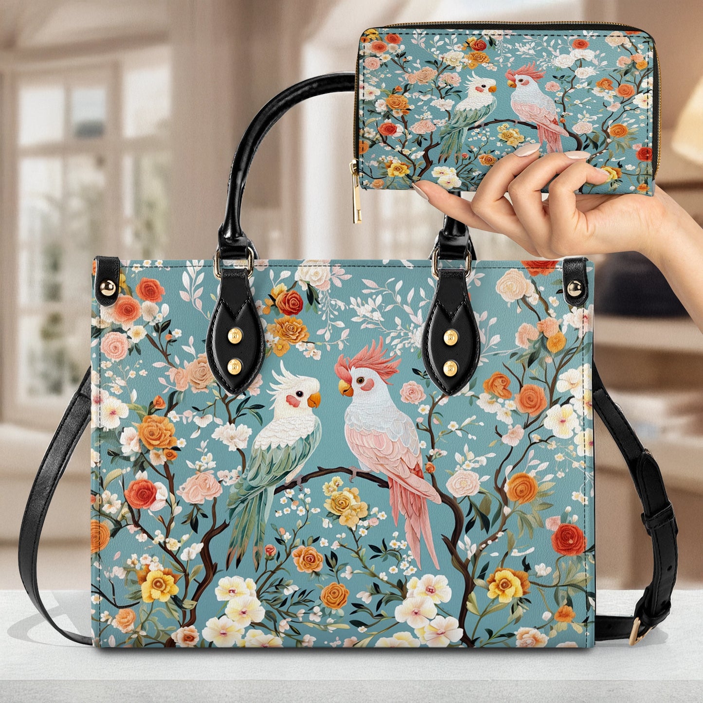 Shineful Leather Bag Floral Rosy Cockatoo