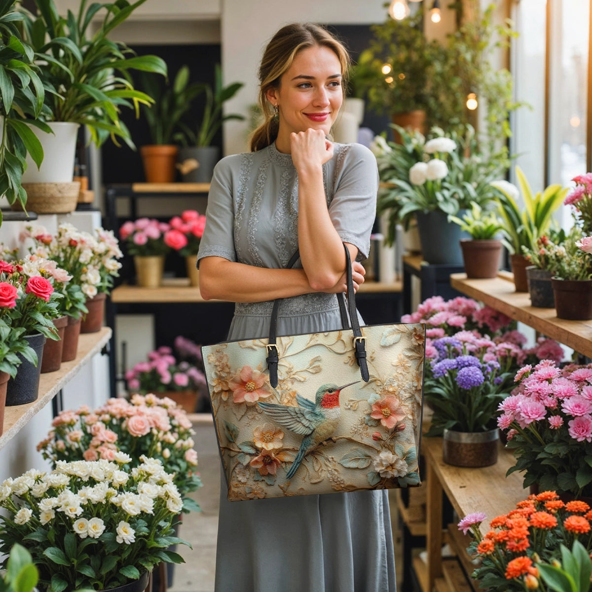 Shineful Leather Tote Bag - Hummingbird Whisper