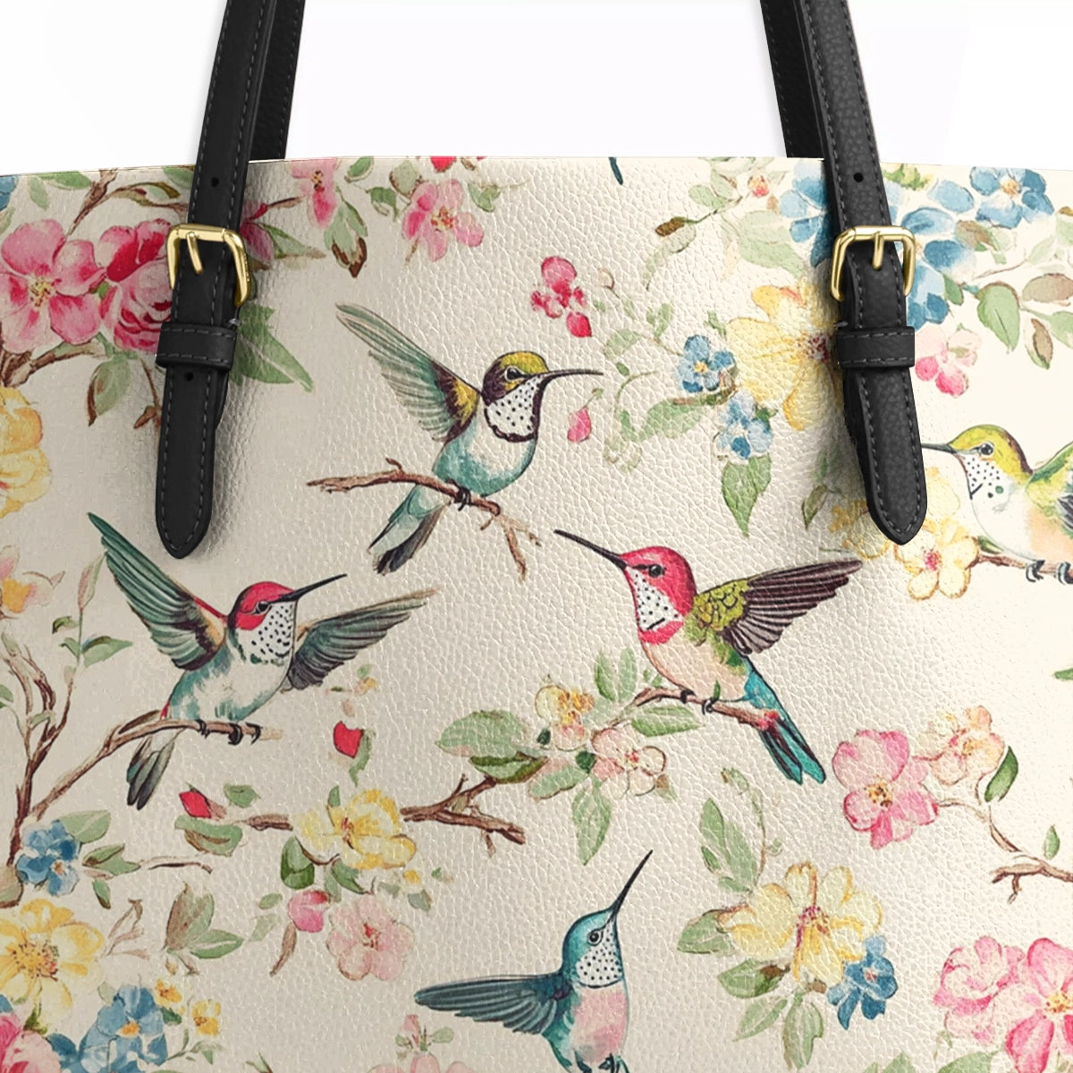 Shineful Leather Tote Bag - Hummingbird Symphony
