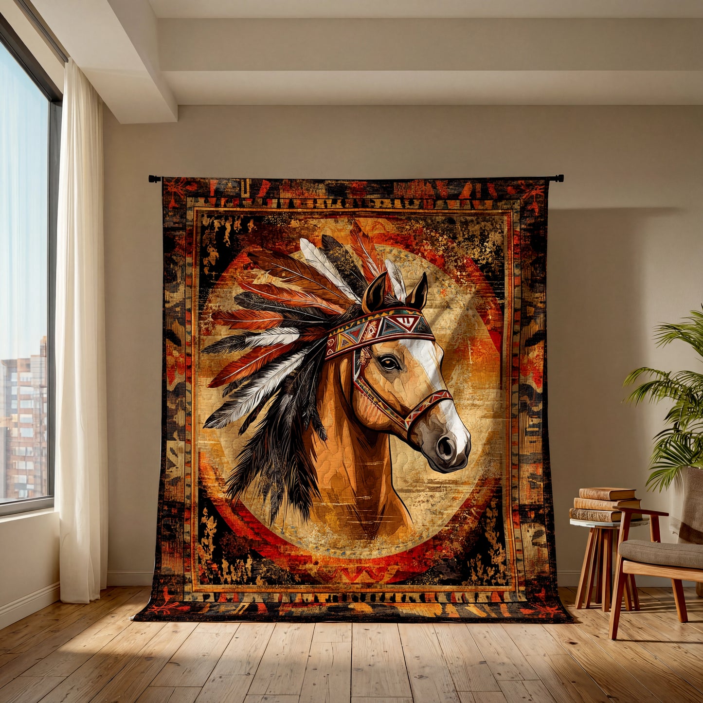 Shineful Flat Print Faux Quilt Blanket Wild Crest Horse
