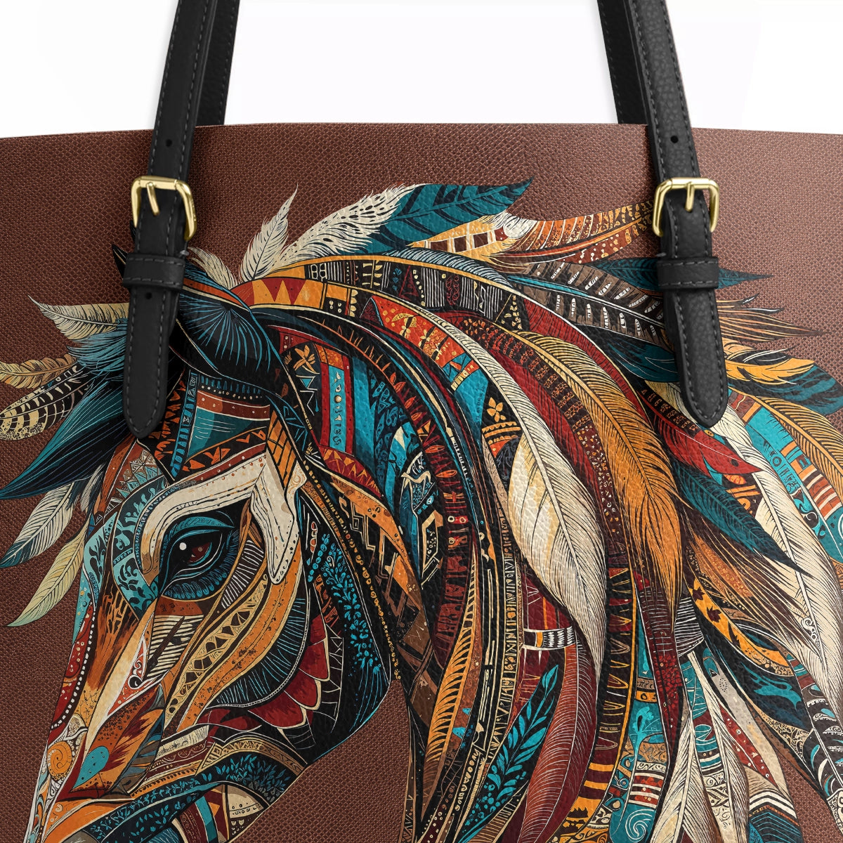 Shineful Leather Tote Bag - Tribal Horse Majesty