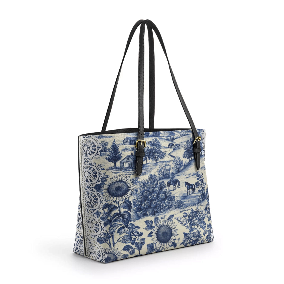Shineful Leather Tote Bag Texas Countryside Bloom