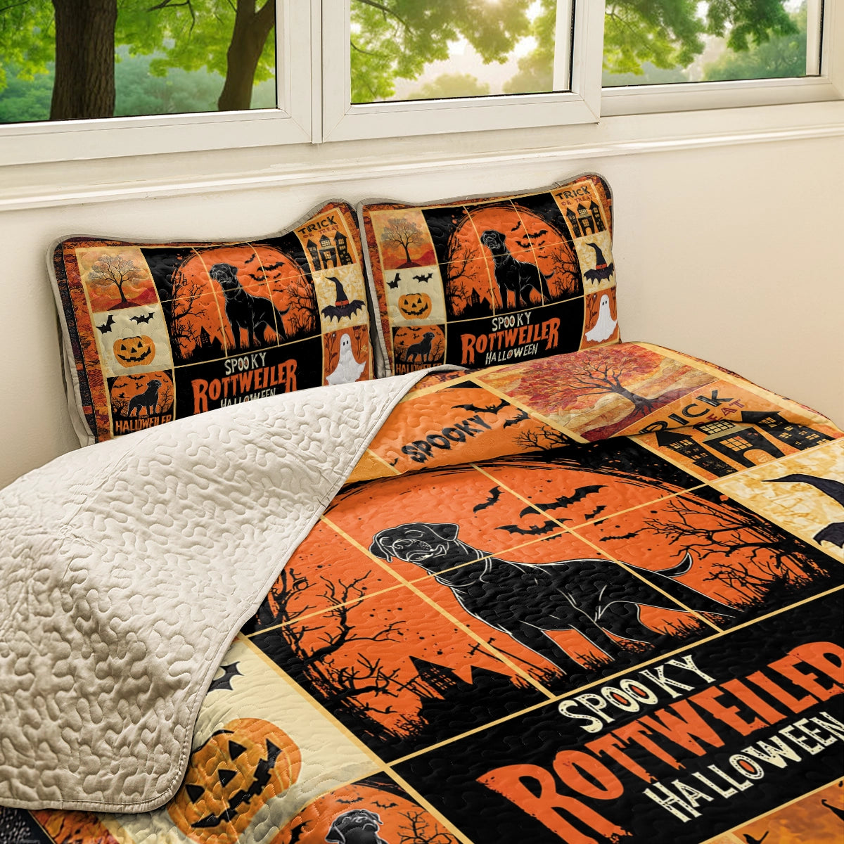 Shineful All Season Quilt 3-Piece Set - Spooky Rottweiler Halloween