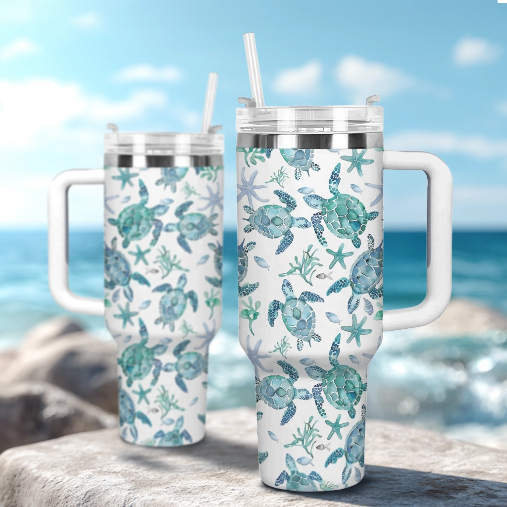 Shineful Tumbler Sea Turtle Blue Flow