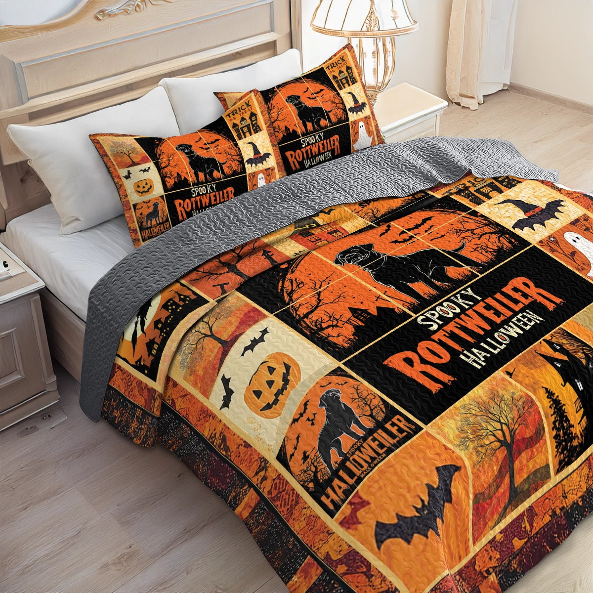 Shineful All Season Quilt 3-Piece Set - Spooky Rottweiler Halloween