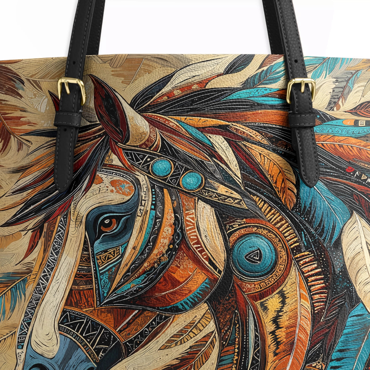 Shineful Leather Tote Bag - Tribal Spirit Stallion