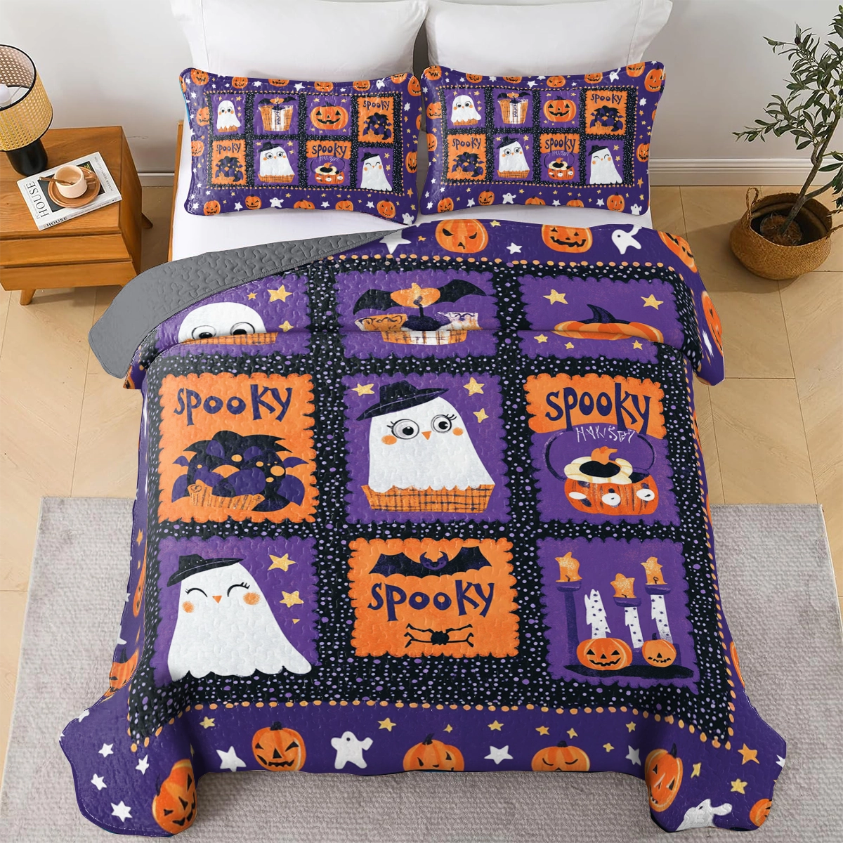 Shineful All Season Quilt 3-Piece Set Halloween Spooky Snuggles