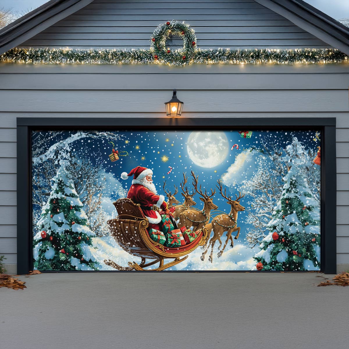 Shineful Garage Door Banner Decoration Moonlit Christmas Journey