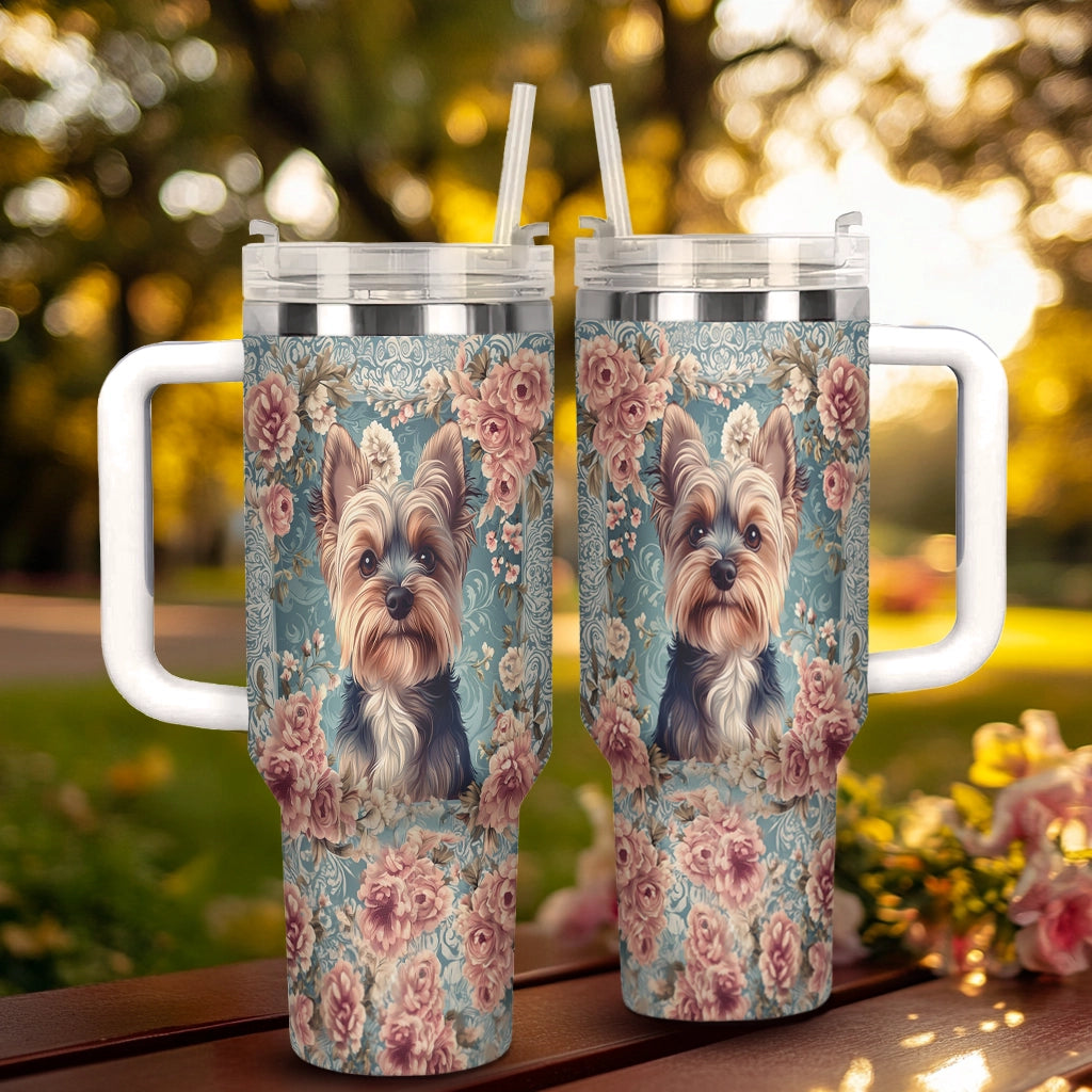 Shineful Tumbler Yorkie Rose Bloom Elegance