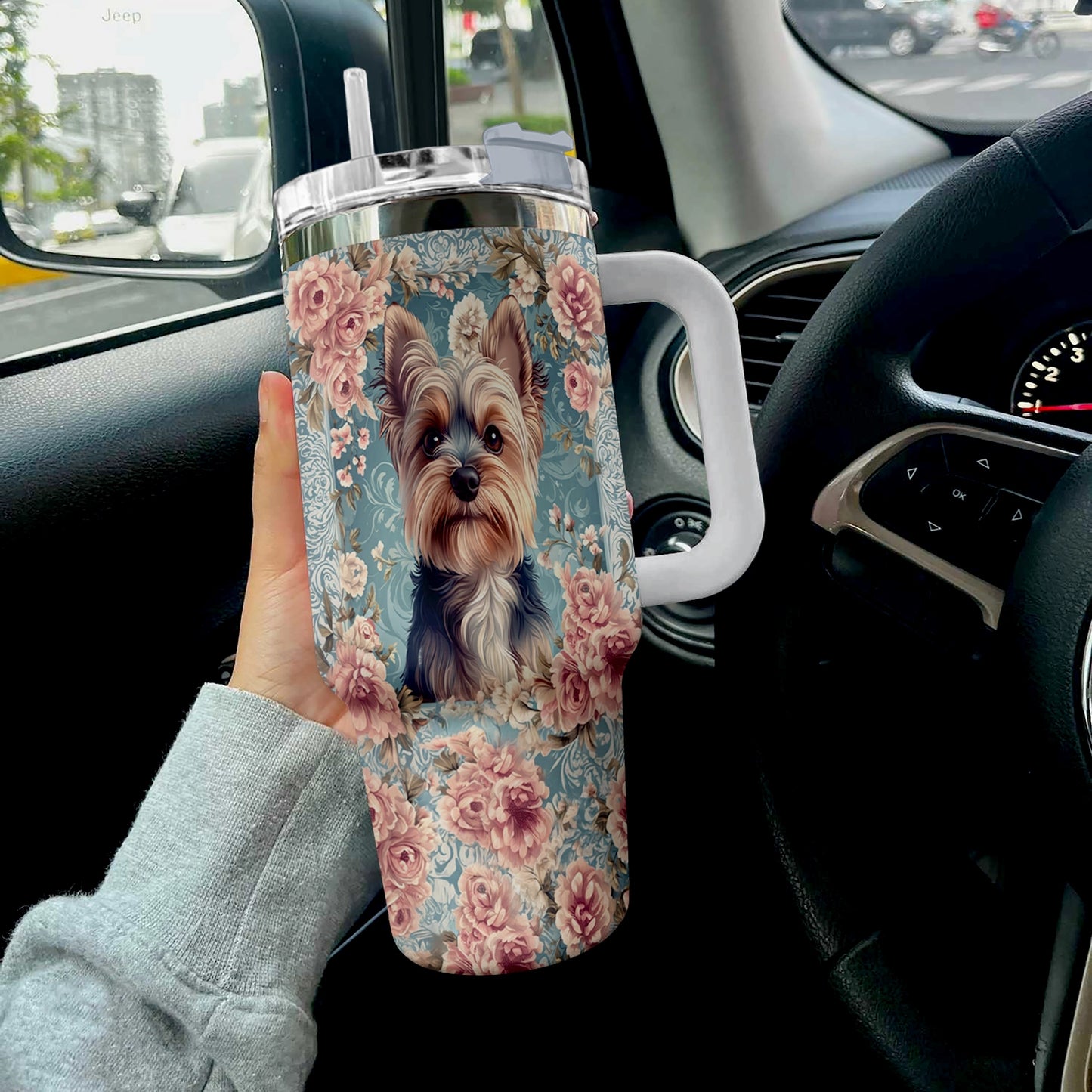 Shineful Tumbler Yorkie Rose Bloom Elegance