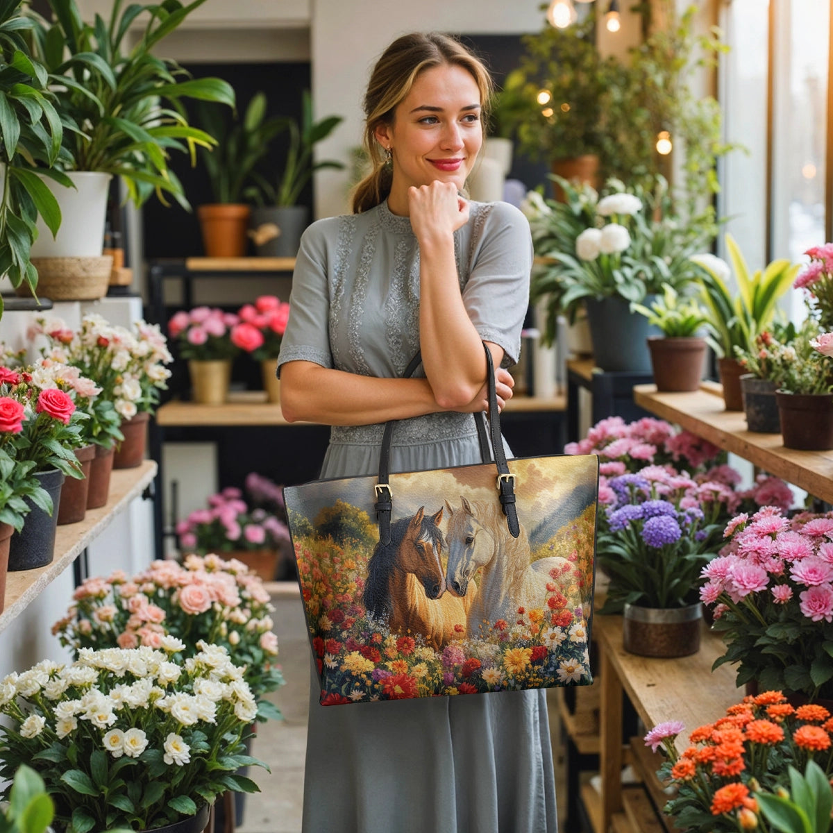 Shineful Leather Tote Bag - Blossoming Love