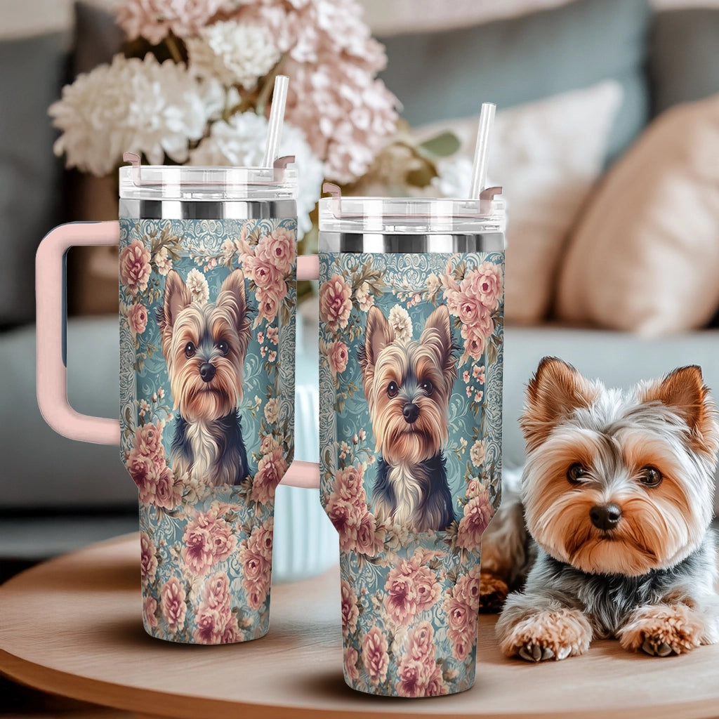 Shineful Tumbler Yorkie Rose Bloom Elegance