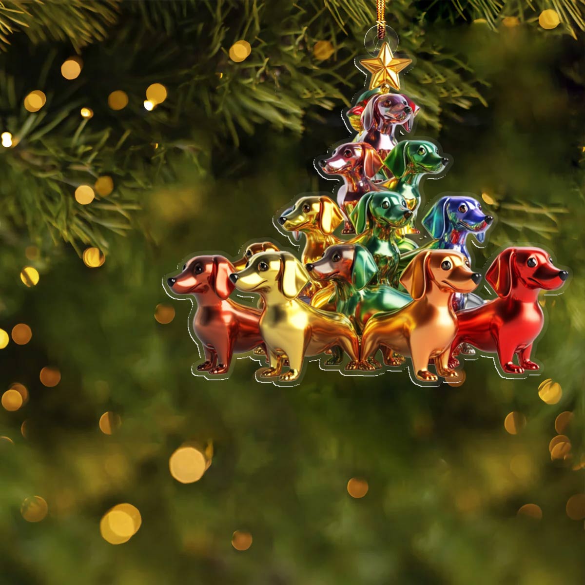 Shineful 2D Acrylic Ornament Happy Christmas Dachshunds