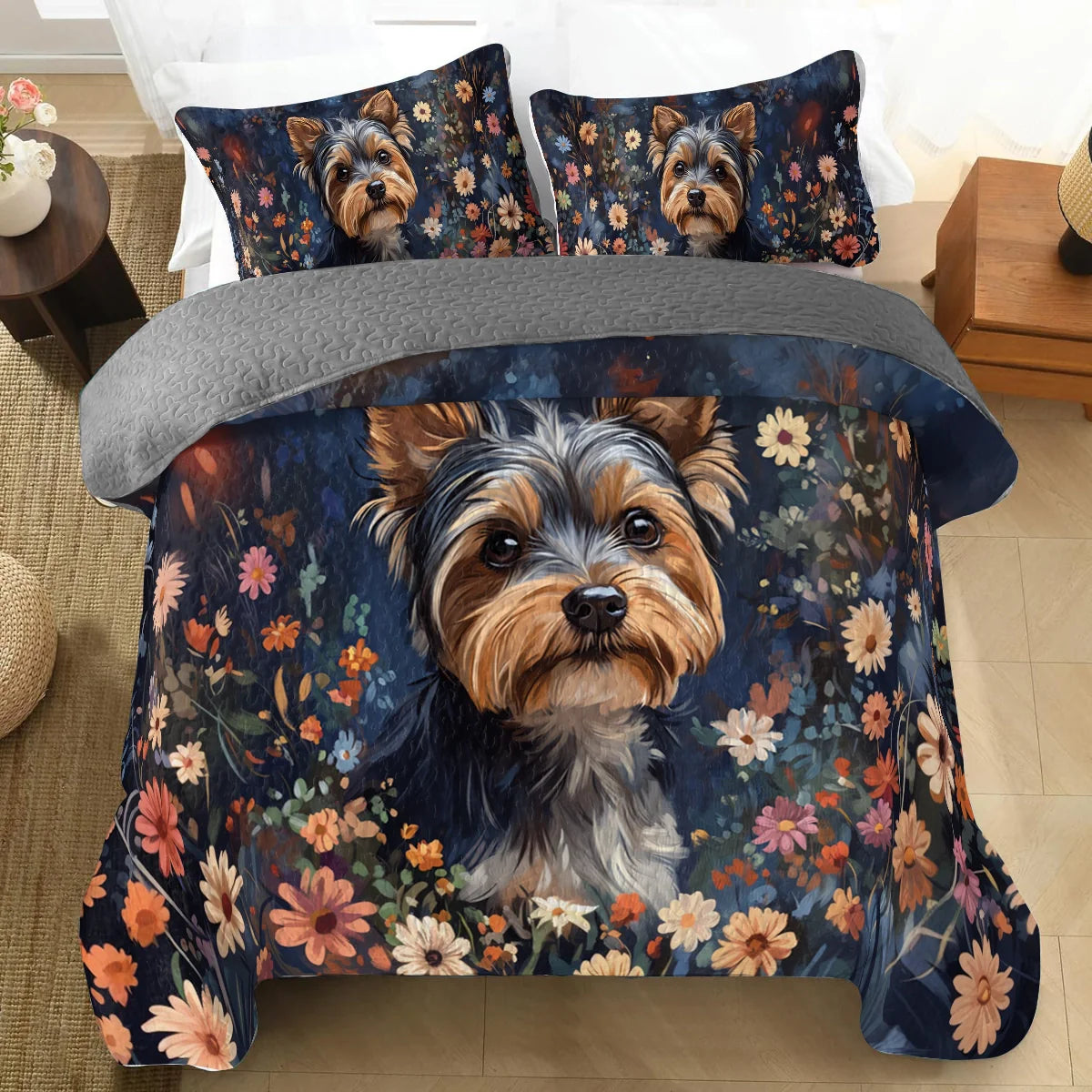 Shineful All Season Quilt 3-Piece Set Enchanted Yorkie Bloom
