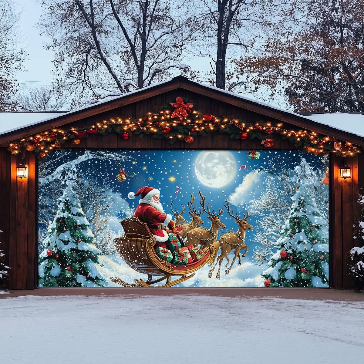 Shineful Garage Door Banner Decoration Moonlit Christmas Journey